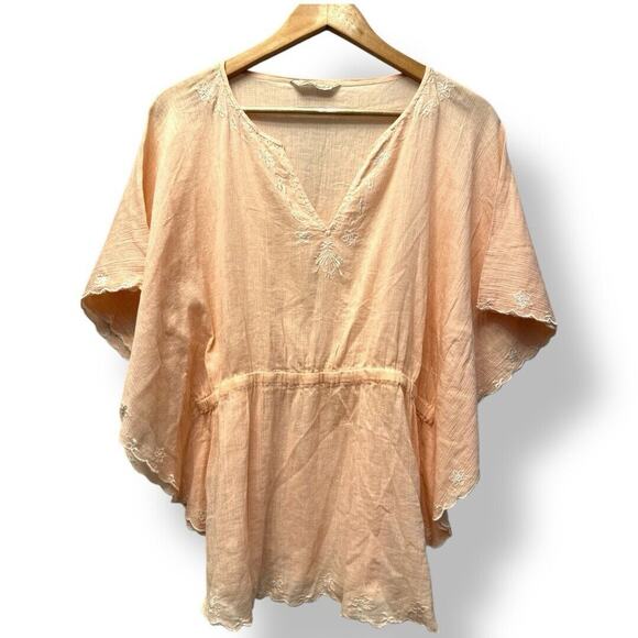 Fun & Flirt size M Poncho Smocked Gathered Waist Top‎ Caftan Shirt Boho Beach - Picture 1 of 8
